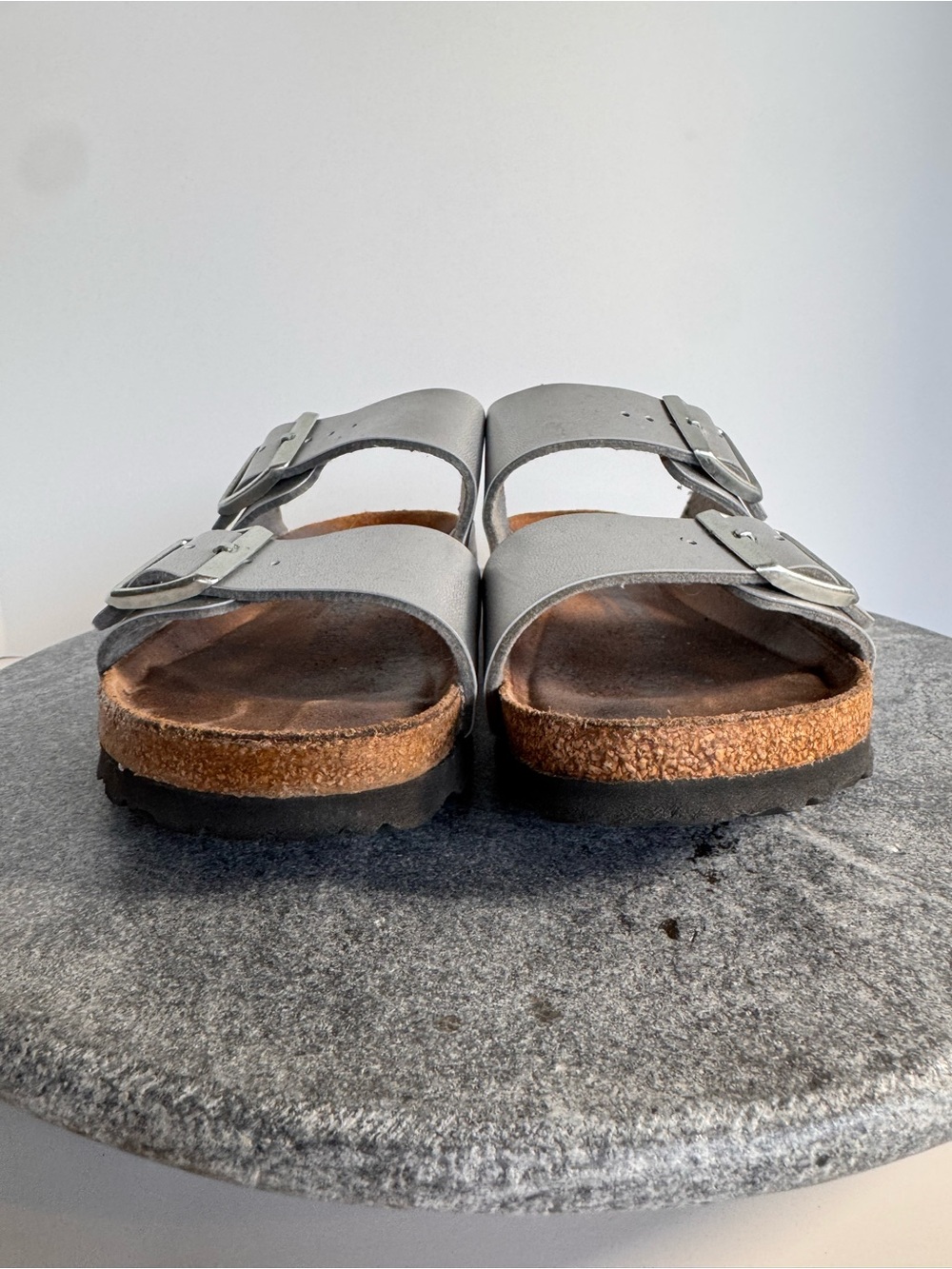 Birkenstock Silver Leather Arizona Buckle Sandals 37 N Metallic - Picture 5 of 15